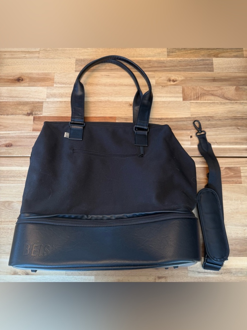 BEIS Black Weekender Travel Tote with Detachable Strap